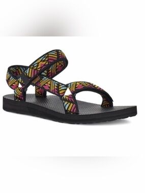 Teva Women’s Black Sandals with Yellow, Pink & Blue Aztec Straps